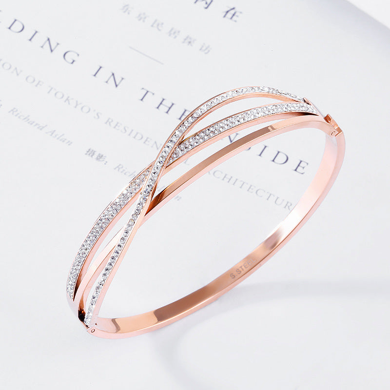 Personalized Fashion Geometric Diamond-Studded Titanium Steel Bracelet, Real Gold In The Rose Gold Furnace, No Fading Bracelet