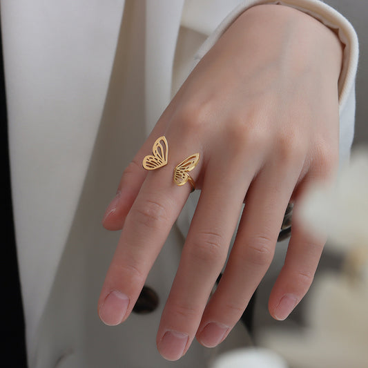 Personality Fashion Normcore Style Hollow Butterfly Ring