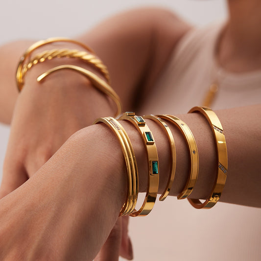 Fashionable And Versatile Gold-plated Stainless Steel Bracelets With Zirconia