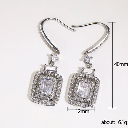 Platinum Princess Square Diamond Zircon Ear Hook