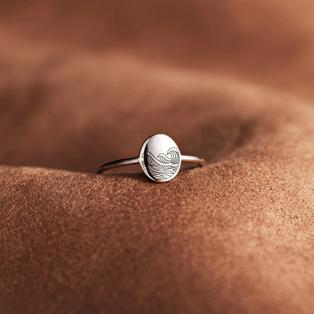 S925 Pure Silver Sea Wave Storm Ring Female Simple