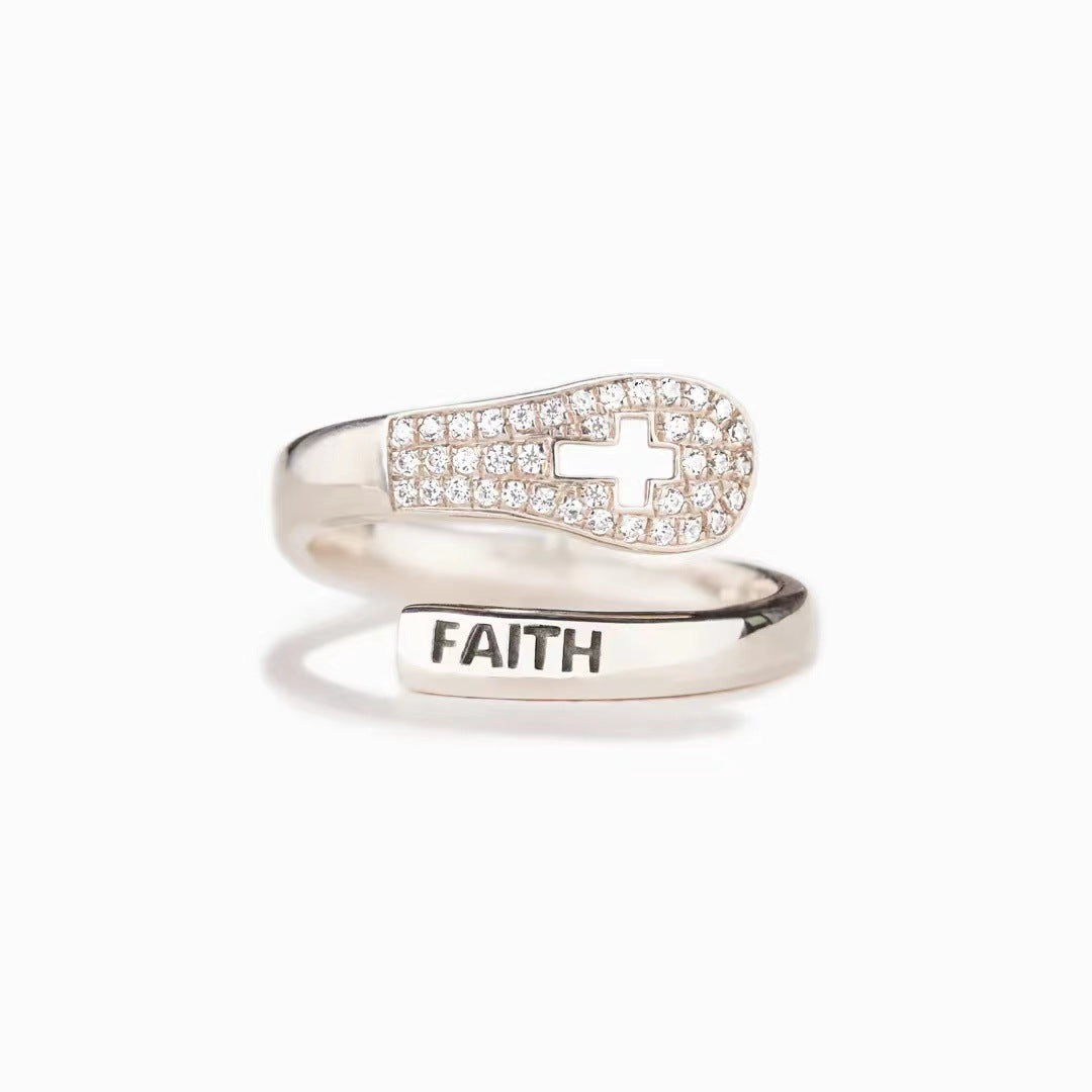 S925 Sterling Silver Faith Cross Zircon Ring